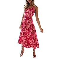 Womens 2024 Floral Print Boho Dresses Loose Short Sleeve Elastic Shift Flowy A Line Maxi Long Long Sundress