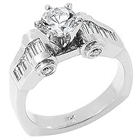 14k White Gold 1.83 Carats Brilliant Round & Baguette Diamond Engagement Ring