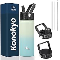 Insulated Water Bottle with Straw,18oz 3 Lids Metal Bottles Stainless Steel Water Flask,Mint