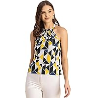 Sleeveless Halter Neck Printed Loose Fit Top - Women's Summer Top