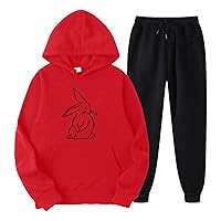 Snow Outfit Women Set Casual Rabbit Print Round Neck Hooded Long Sleeve Sweatshirt And Pants Womens Suits for
