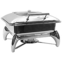 Tablecraft Stainless Steel Chafing Dish Buffet Set, Quick View Window in Slow Closing Quiet Lid, Fuel or Induction 7 Qt 2/3 Square Server on Stand, Commercial Restaurant, Catering, Foodservice, Buffet