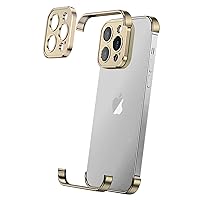 Losin Compatible with iPhone 13 Pro Max Case with Camera Lens Protector, Aluminum Metal Frameless, Borderless Design, Slim Thin & Lightweight, Shockproof Bumper Cover, for Women and Men (Gold)