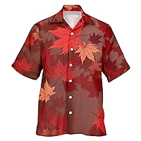 Men's Summer Shirts Male Fashion Button Print Shirt Lapel Short Sleeve Maple Leaf Shirt Top Tshirt