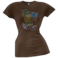 Woodsey The Owl - Womens Don't Pollute Juniors T-Shirt Small Brown