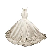 Retro Mermaid White/Ivory Wedding Dress Lace Satin Bridal Gown Corset