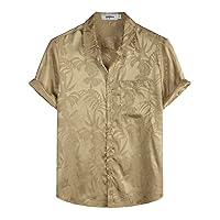 VATPAVE Mens Summer Jacquard Regular Fit Shirts Casual Button Down Short Sleeve Beach Tops with Pocket