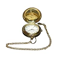 Hassanhandicrafts Antique Vintage Marine Brass Push Button Pocket Watch with Calendar Collectible