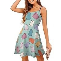 Trash Can Spaghetti Strap Mini Dress Sleeveless Adjustable Beach Dresses Backless Sundress for Women