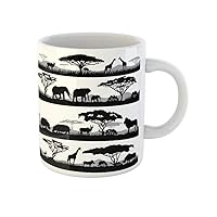 Coffee Mug Collage Silhouettes of Wild Animals on Red Sunset Elephant Lion Africa 11 Oz Ceramic Tea Cup Mugs Best Gift Or Souvenir For Family Friends Coworkers