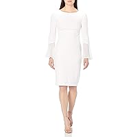 Women's Solid Sheath with Chiffon Bell Sleeves Dress