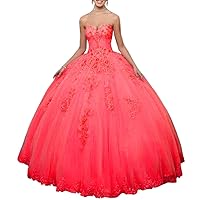 Women's Sweetheart Quinceanera Dresses Lace Appliques Princess Prom Party Gowns