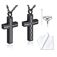 weikui Stainless steel cross urn necklace cremation jewelry for Ashes for Women/Men Keepsake simple striped pendant necklace-Always in my heart