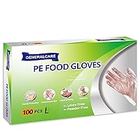 100PCS Disposable PE Gloves,Latex Free,Powder Free,Food Grade,Universal Size Fits Most People (L)