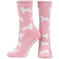 Animal World - Boston Terrier Pink Girls Youth Slipper Socks Light Pink