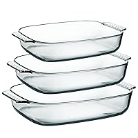 2 QT+2.7 QT+3.3 QT Large Glass Baking Dish Set, Easy Grab Oven Safe Glass Pan for Cooking