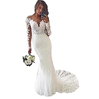 2022 Vintage Mermaid Wedding Dresses Long Sleeves Lace Applique Bridal Gown with Court Train