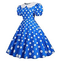 Firzero Women 50s 60s Polka Vintage Dress 1950s Cocktail Party Dresses Cape Collar Puff Sleeve Retro A Line Prom Dress