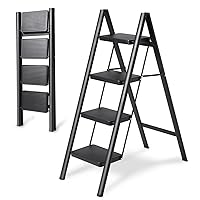 4 Step Ladder Folding Step Stool, Heavy Duty 330 Lbs Load Step Ladders for Home, Tall Kitchen/Closet Stepladder for Adults, Black Small & Lightweight Ladder with Anti-Slip Wide Pedals by OOSOFITT