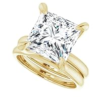 Handmade Solid Yellow Gold Engagement Ring Set, 5 Carats Princess Cut Moissanite Diamond Wedding Solitaire Bridal Set for Women/Her, Anniversary/Propose Gifts Ring, 10K/14K/18K, Yellow,White,Silver