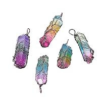 DanLingJewelry 5 pcs Natural Quartz Crystal Wire Wrapped Bullet Pendants Healing Point Reiki Charms Bulk for Jewelry Making 12-22x55-77mm