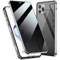 Anti Peep Magnetic Phone Case, Anti Peeping Double-Sided Tempered Glass Cover for iPhone 12 Pro Max (2020) 6.7 Inch, Metal Bumper (Color : White)