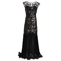Black Dresses for Women Party Sparkling,Border Dress 1920 Retro Dress Beaded Mesh Sequin Evening Dress and Wedd