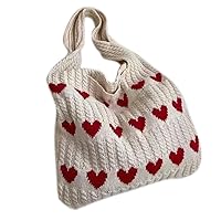Fashion Handbag Casual Bags Tote Bag Shoulder Bag for Women Girl Versatile Knitted Heart Bags Large Capacity Crochet Bag