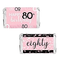 DISTINCTIVS Pink, Black, and White Birthday Party Mini Candy Bar Wrappers - 45 Count - Milestone Birthday Party Supplies (80th Birthday)
