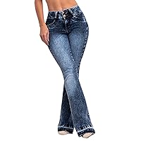 Womens High Rise Flare Jeans Trendy Sexy Stretchy Wide Leg Bell Bottom Denim Pants Pull On Curvy Classic Flared Baggy