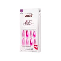 KISS Jelly Fantasy On-Trend Translucent Nails, Long Sculpted Glue-On/Press-On Fake Nails Kit, “Jelly Baby”, with Gel Nail Glue, 24 Mega Adhesive Tabs, Mini File, Manicure Stick, & 28 False Nails