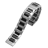 for Women Man Ceramic Bracelet Stainless Steel Combination watchband 12 14 15 16 18 20 22mm Strap Fashion Watch Wristwatch Band (Color : 10mm Gold Clasp, Size : 14mm)