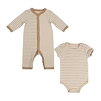 Baby Organic Cotton 2 Piece Bodysuit Set Size 3-6M US Brown Stripe