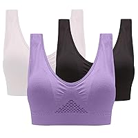 Womens Sports Bra 3 Pack Seamless Wireless U Neck Tshirt Bras Comfort Padded Low Impact Workout Bra with Built in Bra