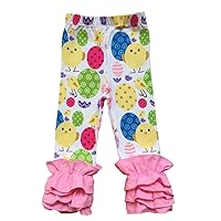 Baby Girls Easter Valentine’s Day Double Icing Ruffle Leggings Pants Toddle Cotton Boutique Slacks Joggers Active Playwear