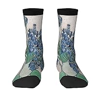 Mens Crew Socks Irises-Van-Gogh-Vintage Patterned Funny Novelty Cotton Crew Socks