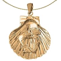 Jewels Obsession Silver Shell With Mermaid And Dolphin Necklace | 14K Yellow Gold-plated 925 Silver Shell With Mermaid & Dolphin Pendant with 18