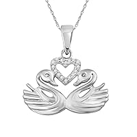 Sterling Silver Heart And Swan Pendant With 0.05 Cttw Natural White Diamonds (I-J,I1-I2)
