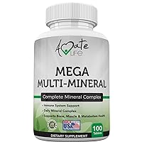 Multi Minerals Supplement Complete Mineral Complex with Vitamin D3, Calcium, Magnesium, Zinc & Iodine Bone, Muscle, Metabolism & Immune Support Mega Multi-Mineral Supplement 100 Tablets by Amate Life