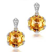 Fashion Beauty Anniversary Yellow Citrine Rose 14K Gold for Lady Dating Engagement Stud Diamond Earrings Set