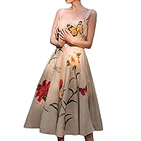 Summer Dresses for Women's 2023 New 3D Flowers Vintage Waisted Slim Slim Strap Dress Sweet