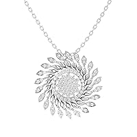 Certified 18K Gold Sun Design Pendant in Round Natural Diamond (0.89 ct) with White/Yellow/Rose Gold Chain Daily Wear Necklace for Women