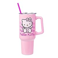 Sanrio Hello Kitty Waving Stainless Steel Tumbler with Handle and Straw, Fits in Standard Cup Holder, 40 Ounces