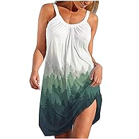 Women's Bohemian Swing Dress Beach Print Sleeveless Knee Length Round Neck Glamorous Casual Loose-Fitting Summer Flowy
