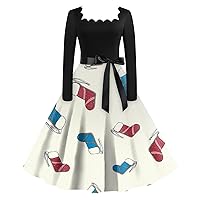 Women's Fall Dresses 2023 Casual Fashion Christmas Printed Square Neck Vintage Dresses Thanksgiving Outfit, S-2XL