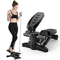 Mini Hydraulic Stepper with Resistance Band, Up-Down Climber Step Fitness Exercise Machine - for Beginners and Adults Home Gym