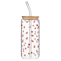 Bella Pink Confetti Polka Dot 20 ounce Glass Bamboo Drinking Smoothing Travel Tumbler with Straw