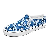 Blue Background, White Flowers Women's and Man's Slip on Canvas Non Slip Shoes for Women Skate Sneakers (Slip-On)