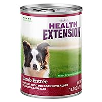 Health Extension Wet Dog Food Canned, Natural Food for All Puppies & Dogs with Added Vitamins & Mineral, Lamb Entree (12.5 Oz / 374 g) (Pack of 12)