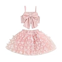 Toddler Baby Girl Summer Clothes Sleeveless Strap Crop Top Butterfly Embroidery Tulle Skirt 2Pcs Outfit